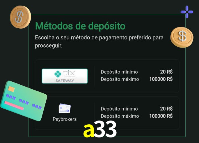 O cassino a33 oferece uma grande variedade de métodos de pagamento